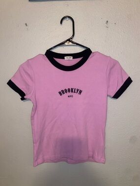 John Galt Pink and Black Ringer Tee
